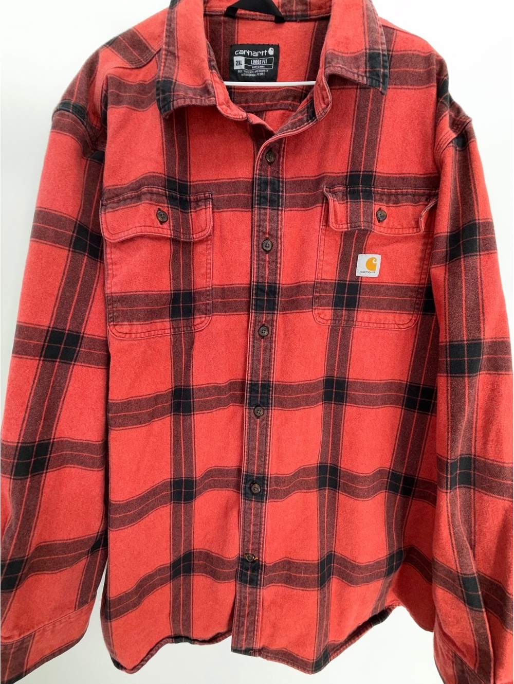 Carhartt Men's Red and Black Plaid Flannel Work Shirt Jacket Size 2XL